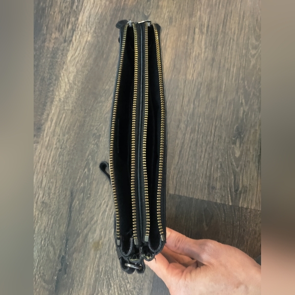 Coach Lacquer Rivets Double Zip Pebble Leather Wallet 54709 Black - Picture 4 of 6